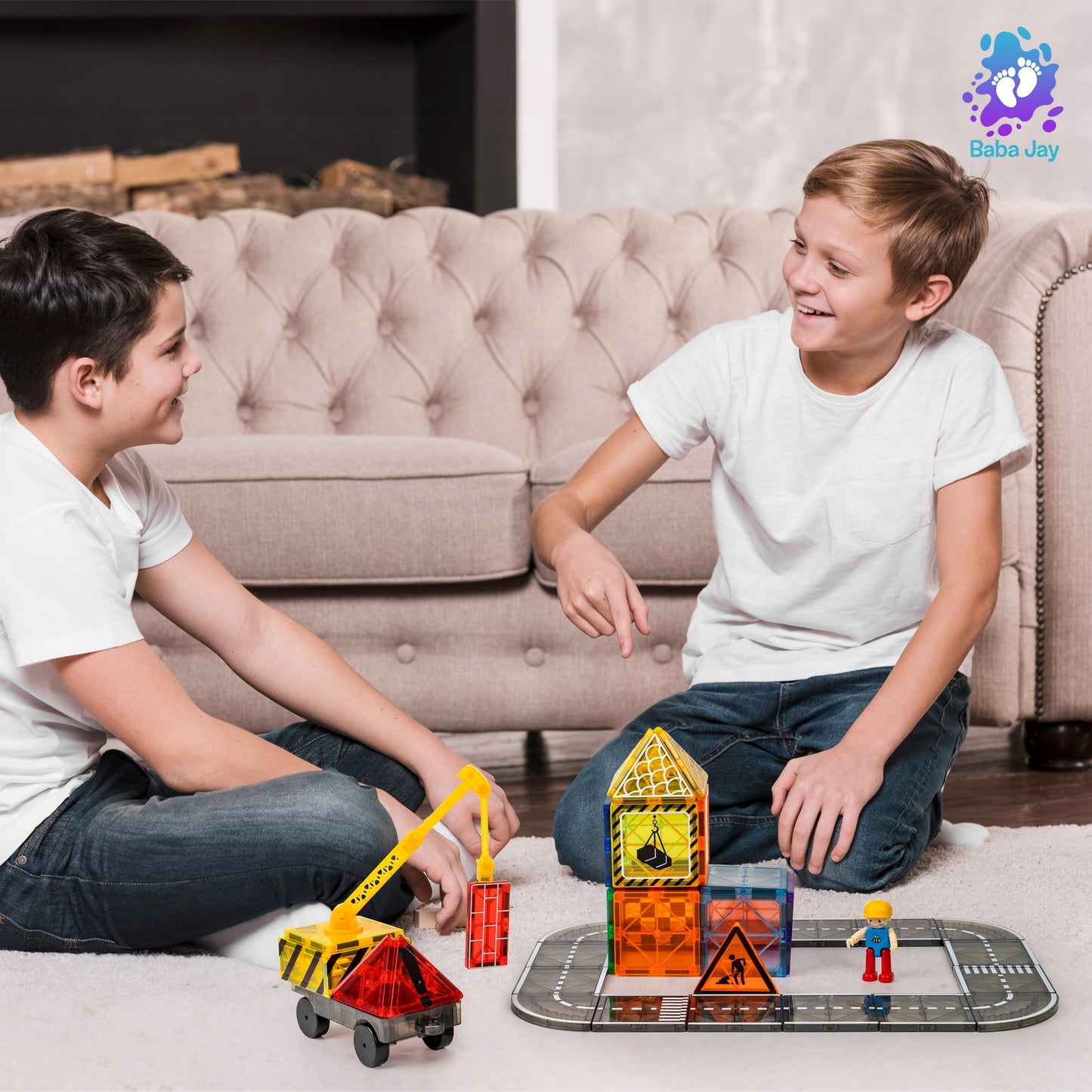 Magnetic Diamond Tiles - Construction/Roadworks Set - 56 Pieces