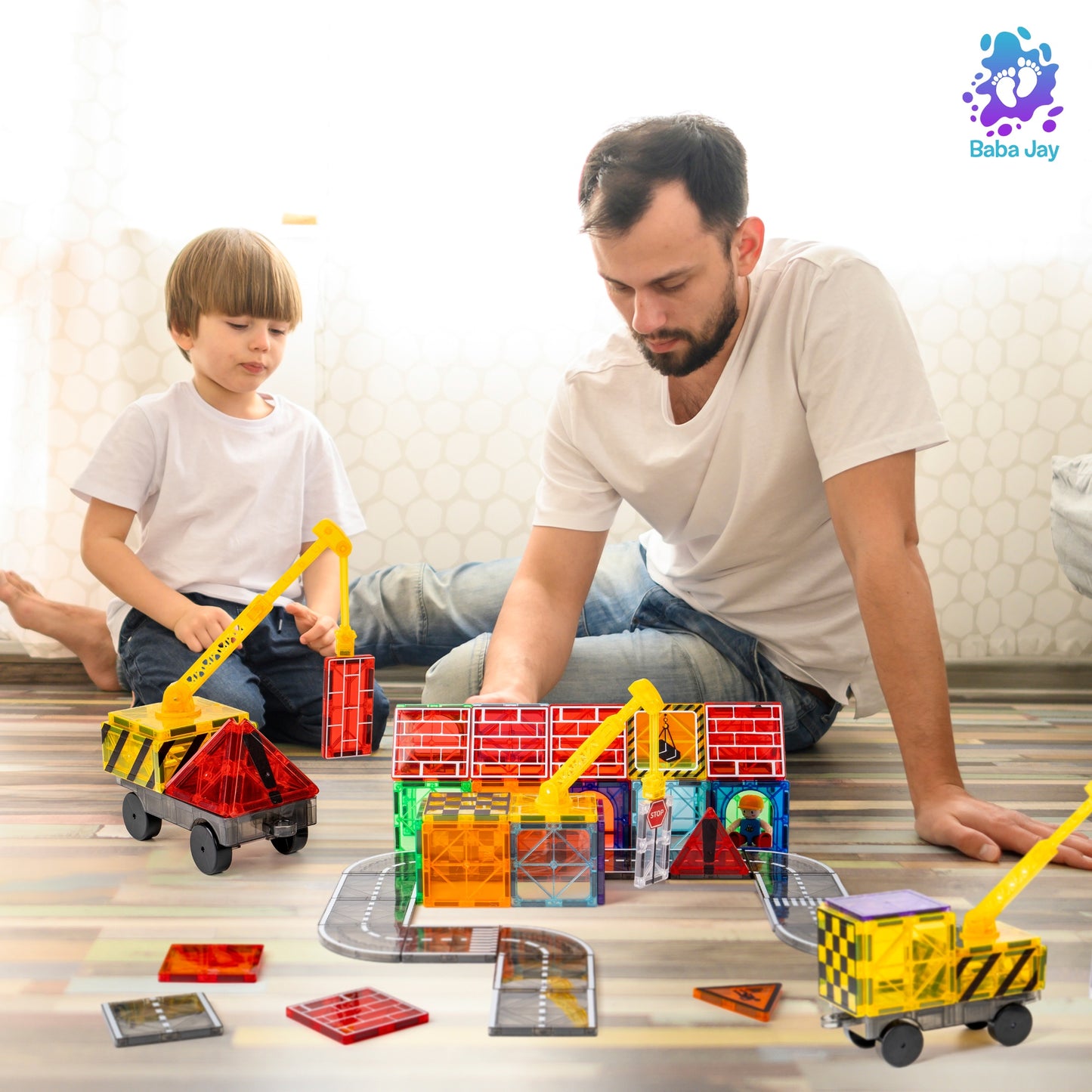 Magnetic Diamond Tiles - Construction/Roadworks Set - 56 Pieces
