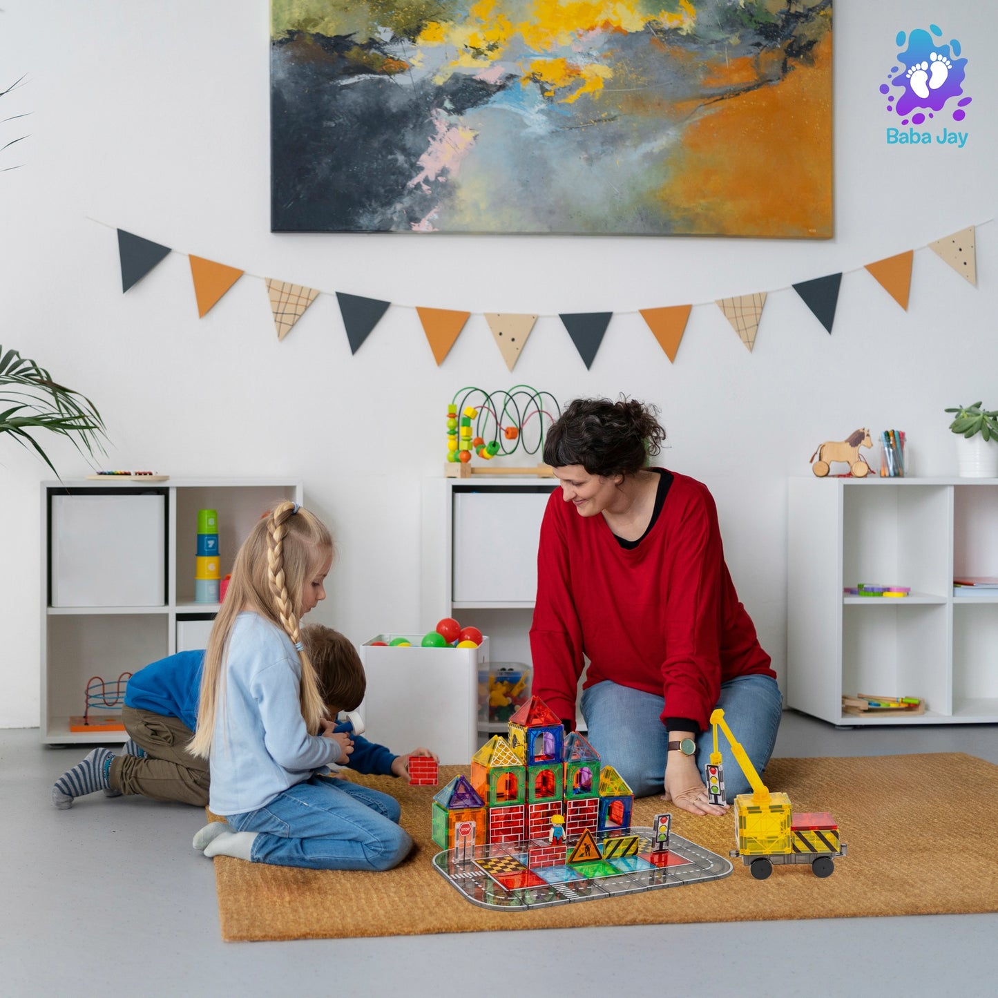 Magnetic Diamond Tiles - Construction/Roadworks Set - 56 Pieces