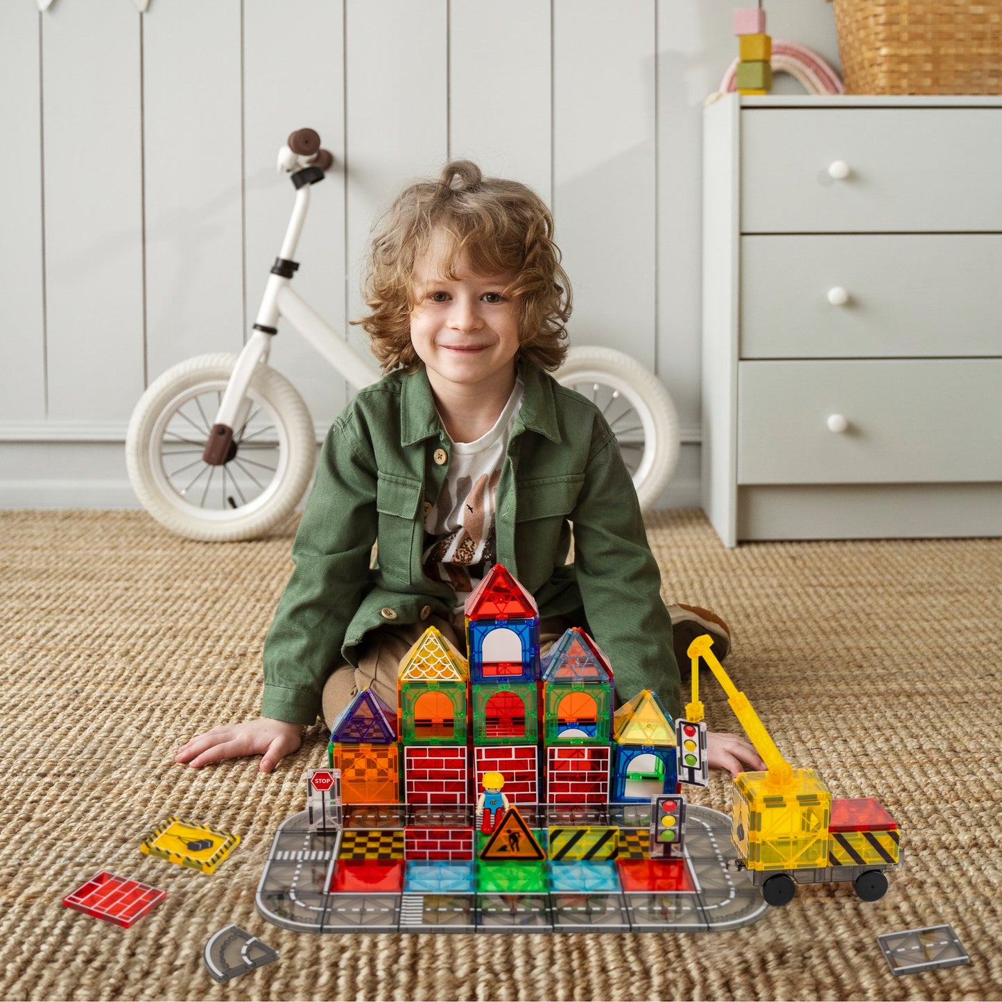 Magnetic Diamond Tiles - Construction/Roadworks Set - 56 Pieces