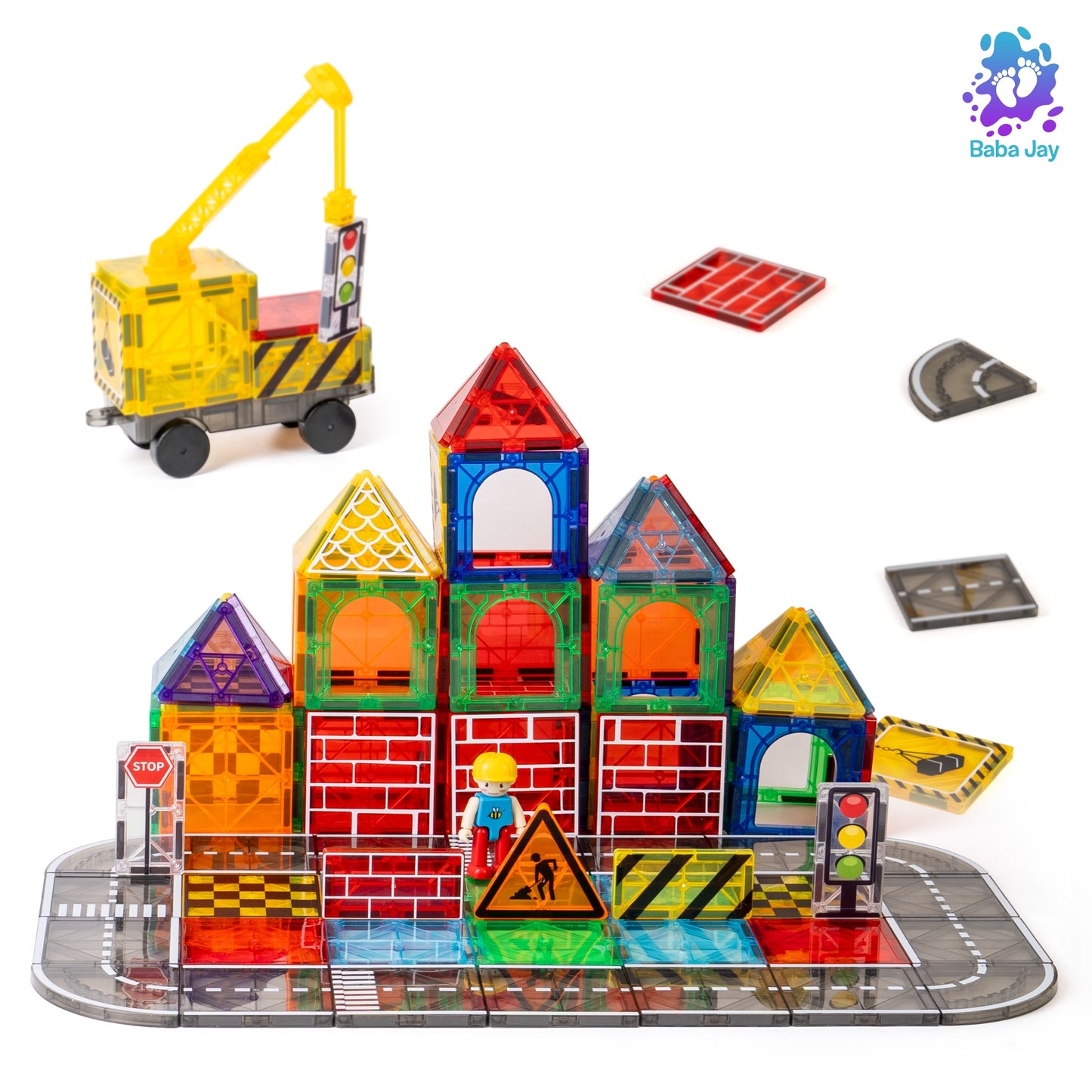 Magnetic Diamond Tiles - Construction/Roadworks Set - 56 Pieces