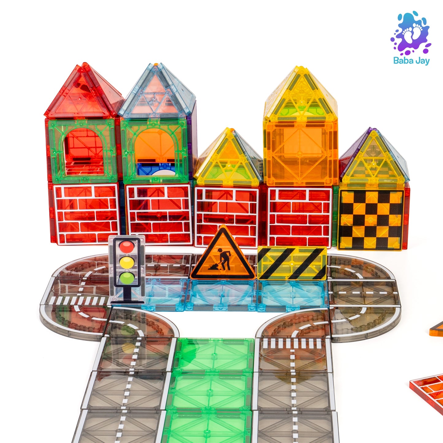 Magnetic Diamond Tiles - Construction/Roadworks Set - 56 Pieces