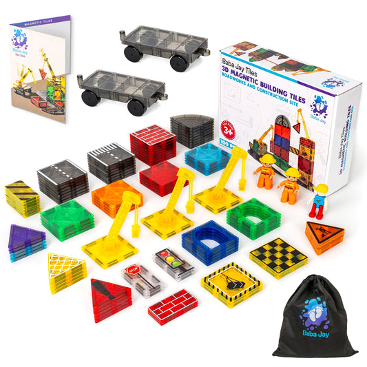 Magnetic Diamond Tiles - Construction/Roadworks Set - 100 Pieces