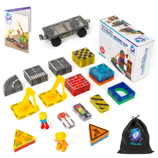 Magnetic Diamond Tiles - Construction/Roadworks Set - 56 Pieces