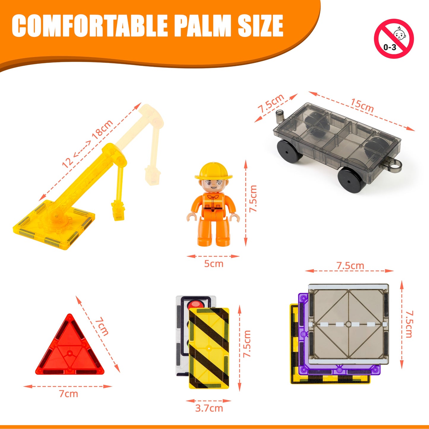 Magnetic Diamond Tiles - Construction/Roadworks Set - 56 Pieces