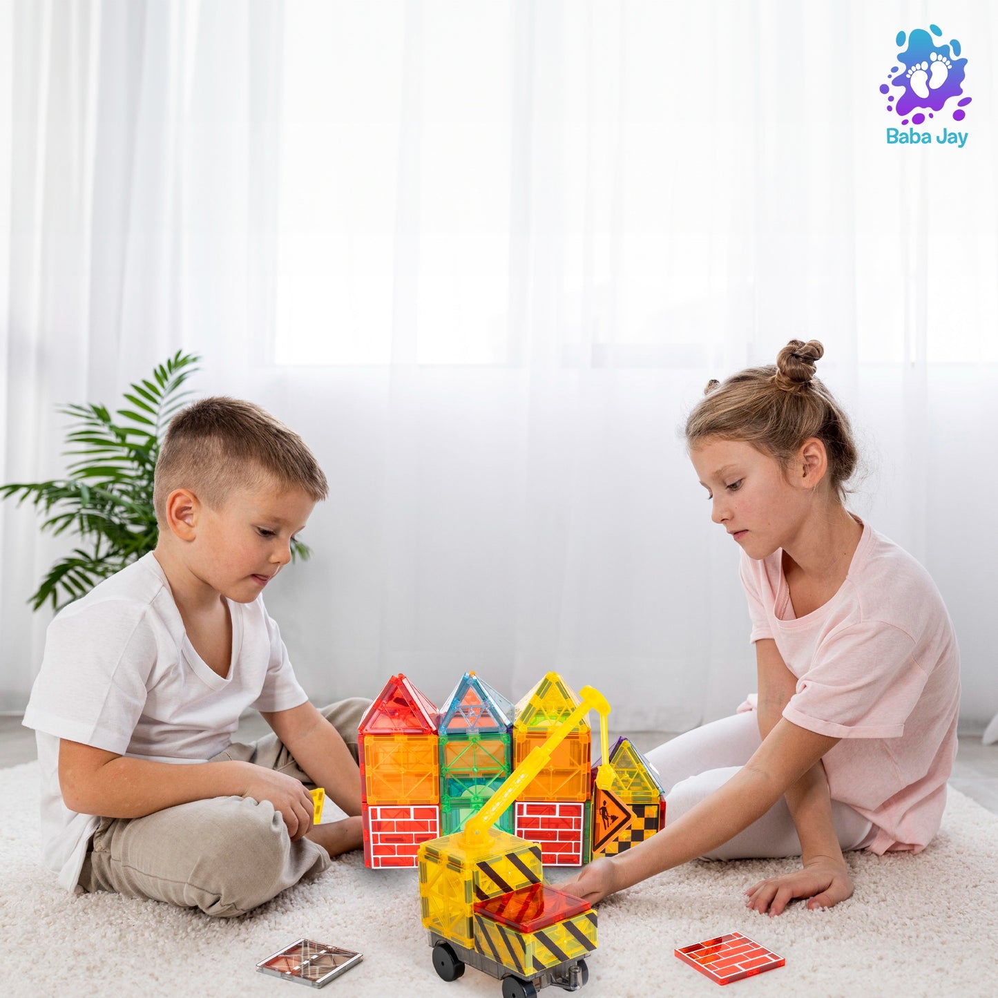 Magnetic Diamond Tiles - Construction/Roadworks Set - 56 Pieces