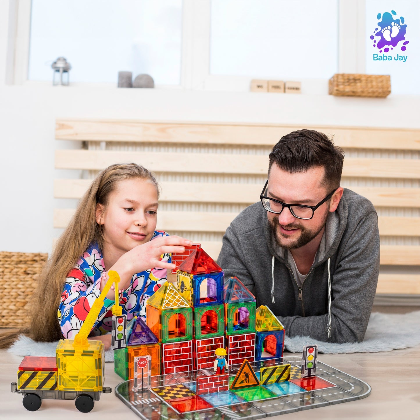 Magnetic Diamond Tiles - Construction/Roadworks Set - 56 Pieces