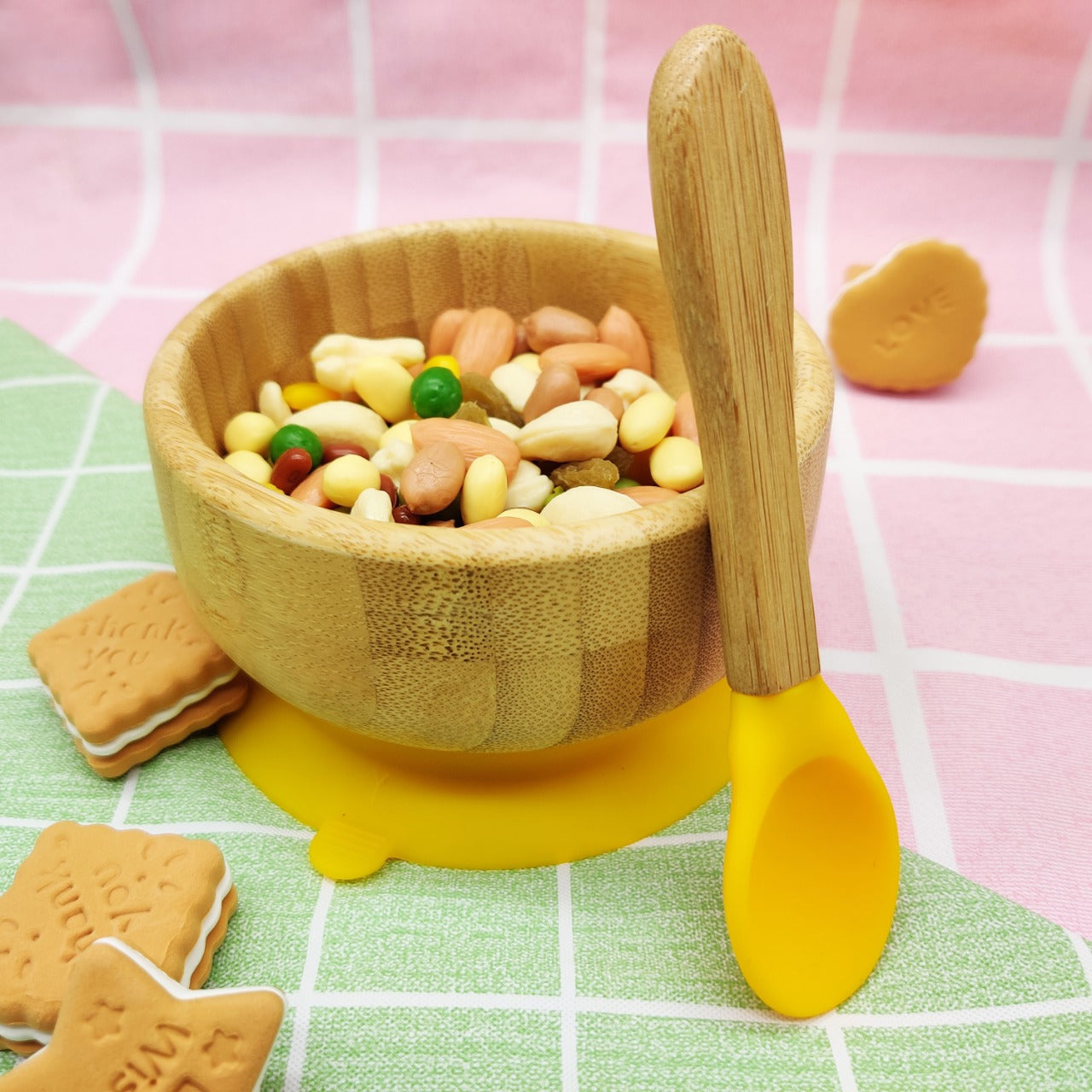 Non-slip Bamboo Baby Feeding Bowl and Spoon Set