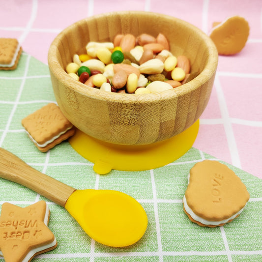 Non-slip Bamboo Baby Feeding Bowl and Spoon Set