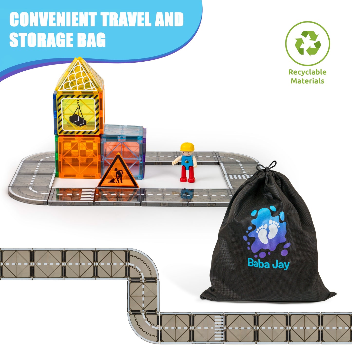 Magnetic Tiles Expansion Pack - 14 Road Pieces Set